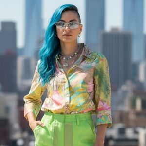 Eclectic Abstract Cotton Floral Colourful Tropical Top SZ S